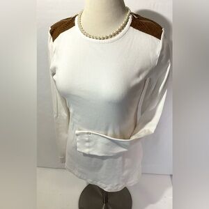 Lauren Ralph Lauren Woman’s Top Size M Shoulders w zip Vanilla/  Brown Pullover